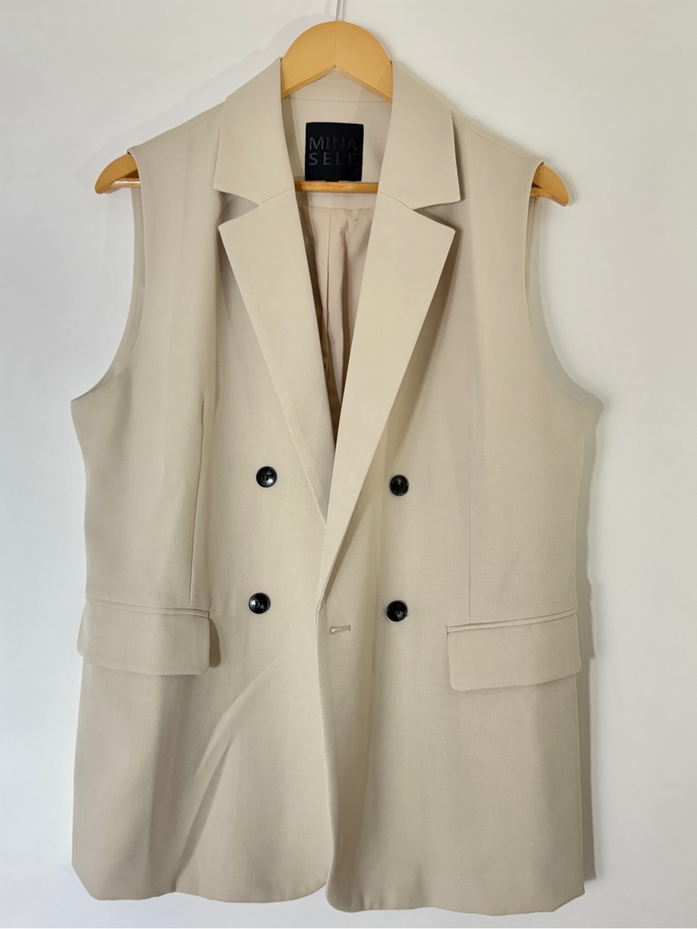 Oversized Cream Sleeveless Blazer Vest Women’s Longline Layering - Picture 3 of 6